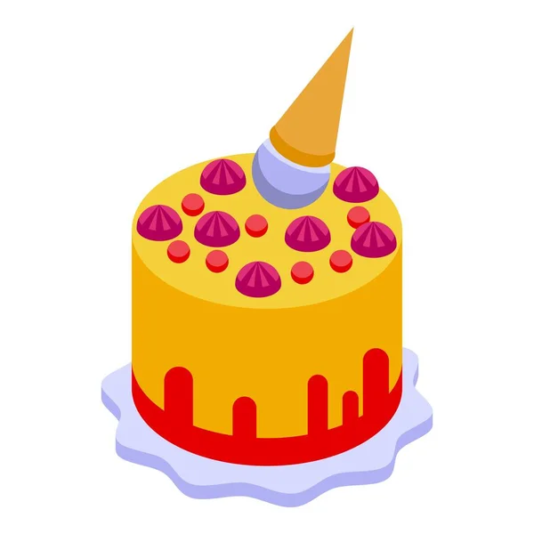 Torta gyerekek party ikon izometrikus vektor. Boldog szülinapot! — Stock Vector