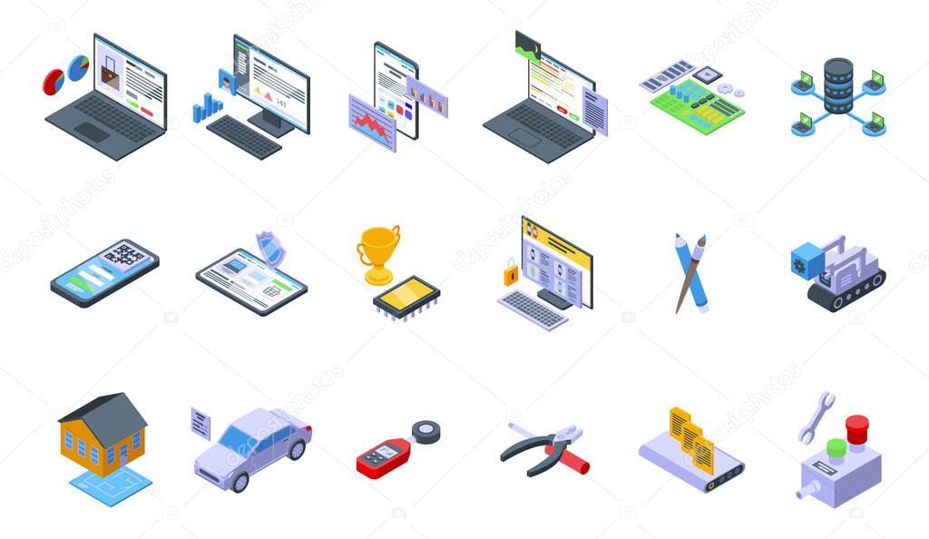 Promotional code icons set isometric vector. Discount coupon