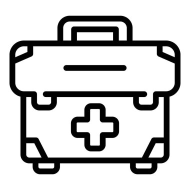 İlk yardım çantasının ikon ana hatları vektörü. Acil durum kutusu