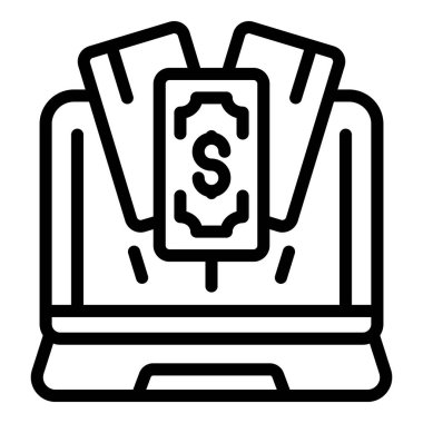 Laptop money income icon outline vector. Computer business