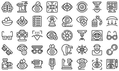Laser vision correction icons set outline vector. Surgery refractive