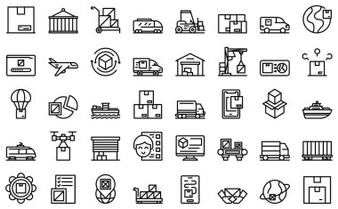 Freight traffic icons set outline vector. Train goods
