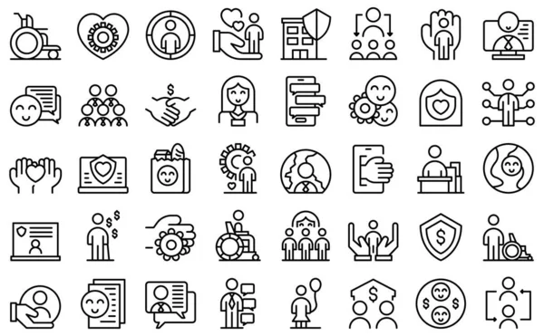 Social worker icons set outline vector. Elder care — Vettoriale Stock