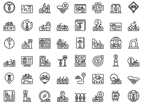Bike sharing icons set outline vector. Bicycle station — Stok Vektör