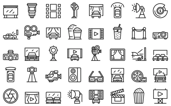 Drive-in cinema icons set outline vector. Drive auto — ストックベクタ