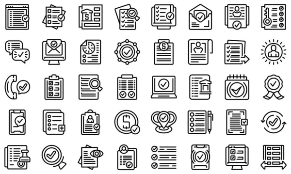 Iconos de aprobación de la aplicación conjunto contorno vector. Préstamo — Vector de stock