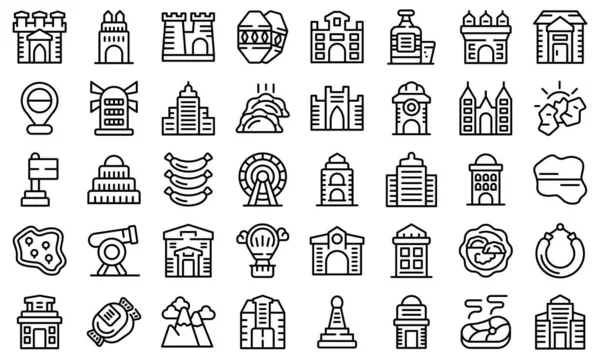 Krakow icons set outline vector. Polish architecture — Stok Vektör