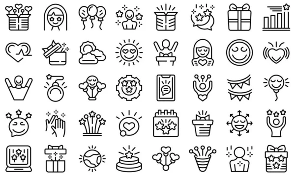 Delight icons set outline vector. Happy woman — Stockvektor