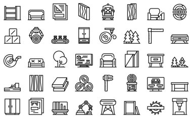 Furniture manufacture icons set outline vector. Making assemble