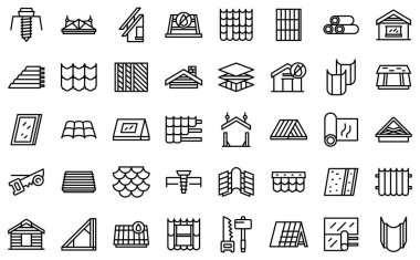 Install the roof icons set outline vector. Safety builder