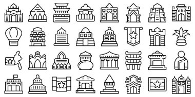 Myanmar icons set outline vector. Burma yangon