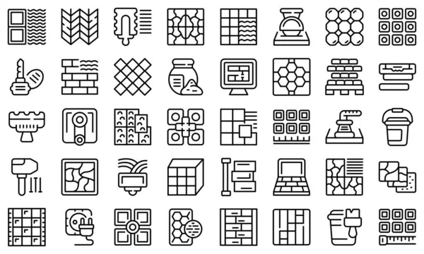 Installing tiles icons set outline vector. House taller — 스톡 벡터