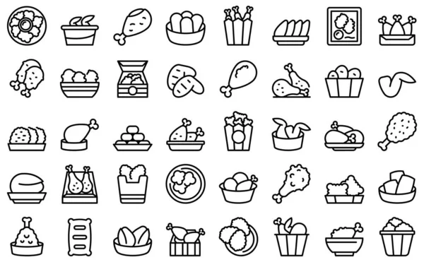 Chicken nuggets icons set outline vector. Basket grill — Stock Vector