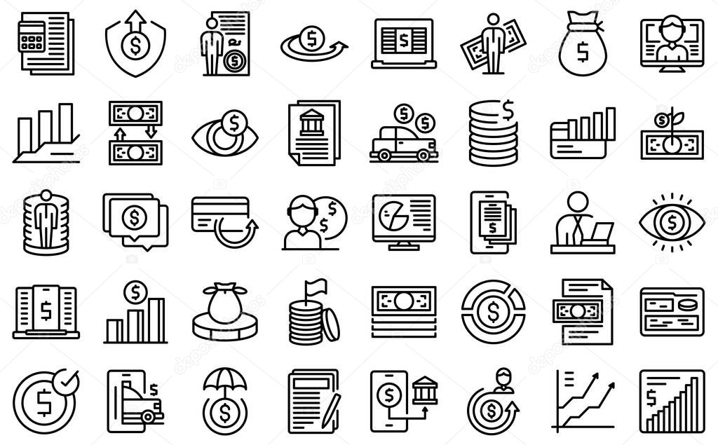 Loan manager icons set outline vector. Bank car