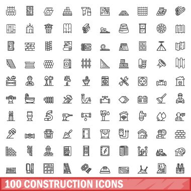 100 inşaat Icons set, anahat stili