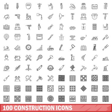100 inşaat Icons set, anahat stili