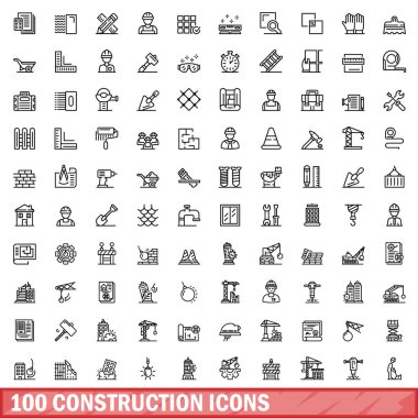 100 inşaat Icons set, anahat stili