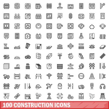 100 inşaat Icons set, anahat stili