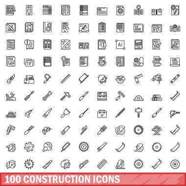 100 inşaat Icons set, anahat stili