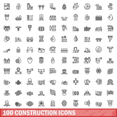 100 inşaat Icons set, anahat stili