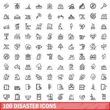 100 afet Icons set, anahat stili