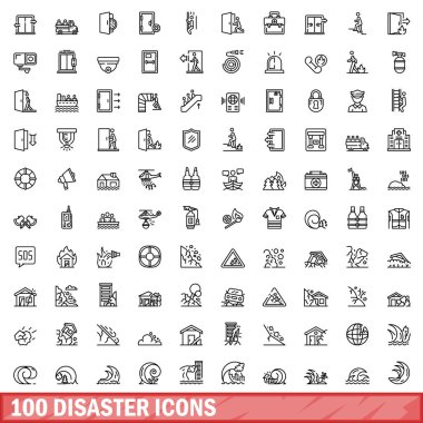 100 afet Icons set, anahat stili