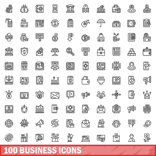 Conjunto de 100 iconos de negocios, estilo de esquema — Vector de stock