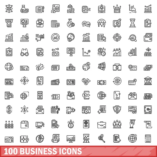 100 business icons set, outline style — Stock Vector