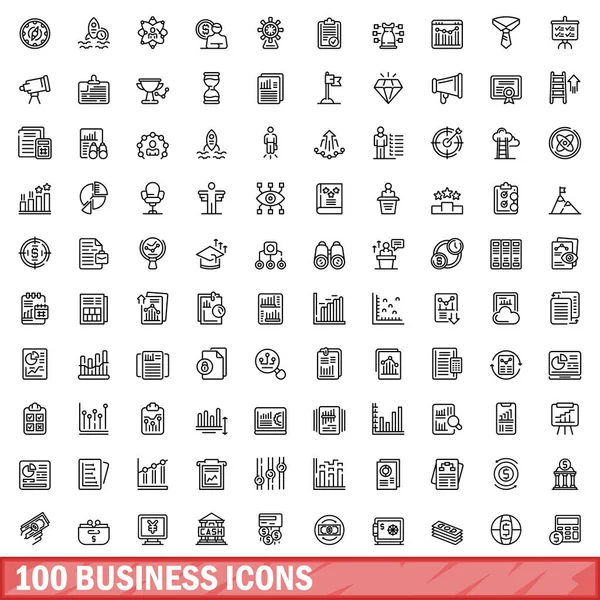 100 business ikony set, styl osnovy — Stockový vektor