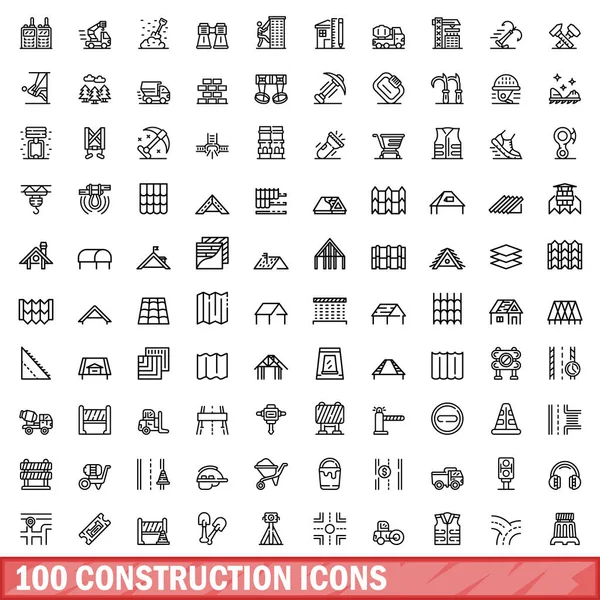 100 construction icons set, outline style — Stock Vector