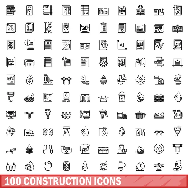 100 bouw iconen set, Kaderstijl — Stockvector