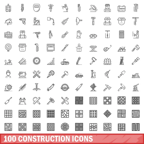 100 bouw iconen set, Kaderstijl — Stockvector