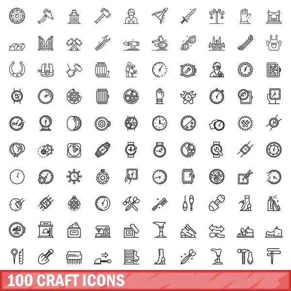 100 zanaat Icons set, anahat stili — Stok Vektör