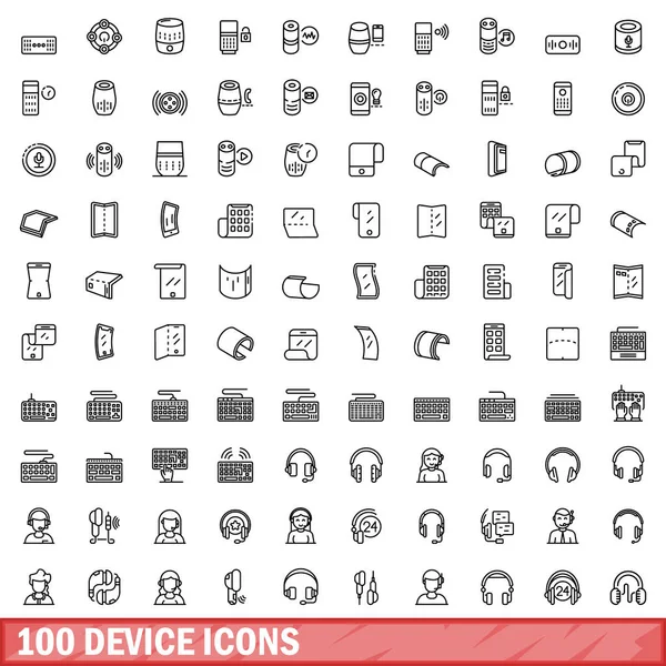 100 iconos del dispositivo conjunto, estilo de contorno — Archivo Imágenes Vectoriales