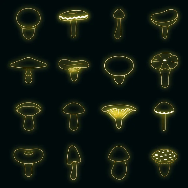 Icônes champignon ensemble vecteur néon — Image vectorielle