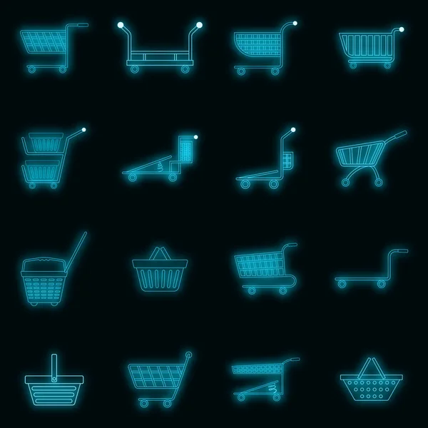 Shopping cart icone set vettoriale neon — Vettoriale Stock