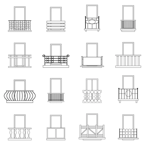 Balcon fenêtre formes icône définir contour — Image vectorielle