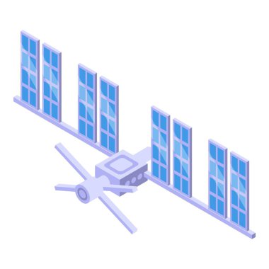 Uzay uydu ikonu izometrik vektörü. Roketi fırlat