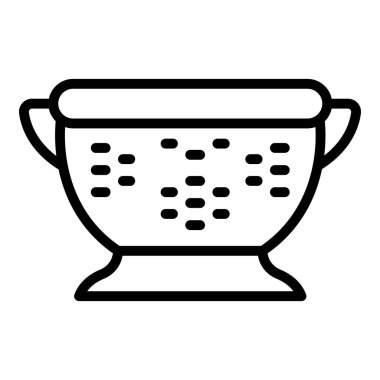 Çelik süzgeç ikonu ana hatları vektörü. Yemek süzgeci