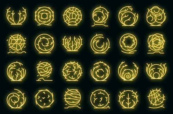 Tumbleweed iconos conjunto vector de neón — Archivo Imágenes Vectoriales