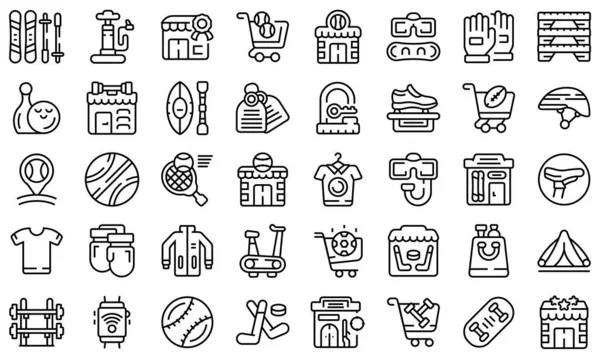 Sports store icons set outline vector. Interior clothing — Stock Vector