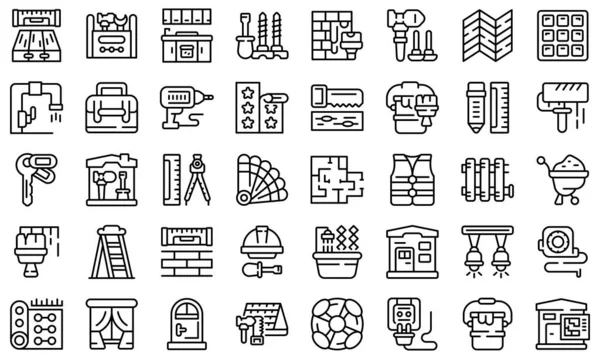 Reodeling icons set outline vector. Ковер внутри — стоковый вектор