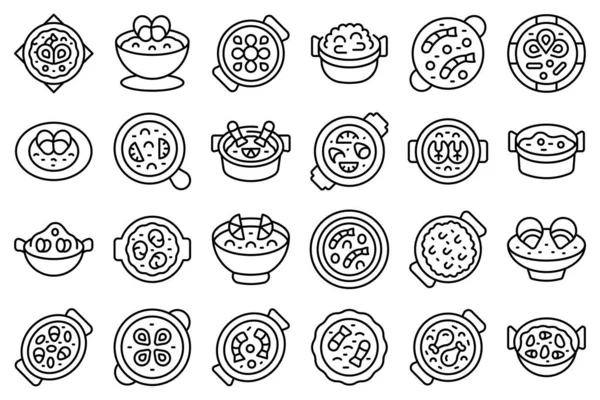 Paella-Symbole geben Umrissvektoren vor. Tellerkoch — Stockvektor