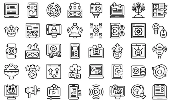 Monetization icons set outline vector. Income website — Stock Vector