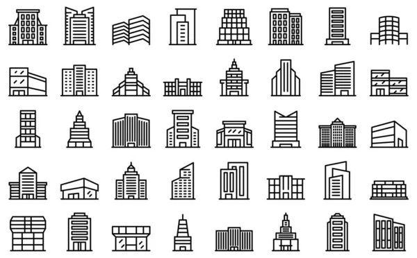 Los iconos del centro de negocios establecen el vector de contorno. Arquitectura de casa — Vector de stock