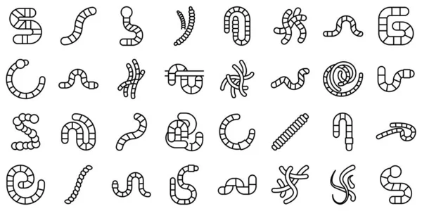 Los iconos de gusano establecen el vector de contorno. Cebo animal — Archivo Imágenes Vectoriales
