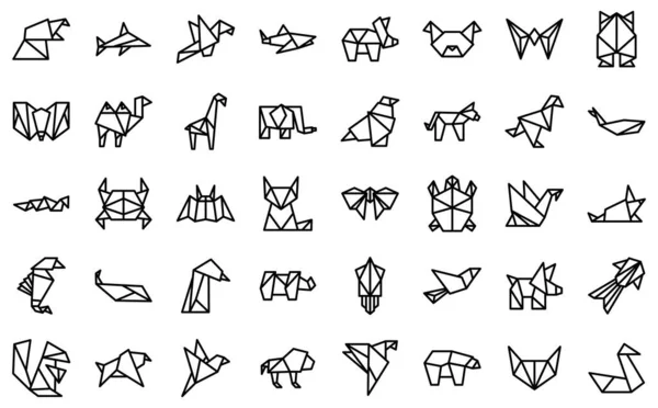 Origami-Tiersymbole geben Umrissvektoren vor. Papierfische — Stockvektor