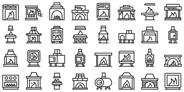 Furnace icons set outline vector. Industrial gas — Stock Vector