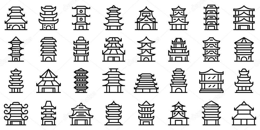 Pagoda icons set outline vector. Asian temple