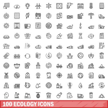 100 ekoloji Icons set, anahat stili